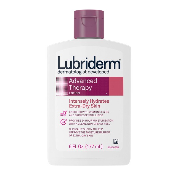 Lubriderm Advanced Therapy Moisturizing Lotion with Vitamins E and B5, Deep Hydration for Extra Dry Skin, Non-Greasy Formula, 6 fl. oz ( Pack of 5)