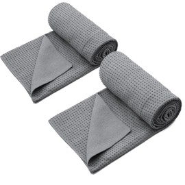Eunzel 2 Pack Yoga Towel,Hot Yoga Mat Towel with Grip Dots Sweat Absorbent Non-Slip for Hot Yoga, Pilates and Workout 24" x72，Dark Grey (2 Pack)