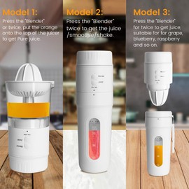 Hakka Portable Blender, 3 in 1 Personal Blender for Shakes and Smoothies 12oz Multifunctional Juicer Cup with 4 Blades & USB Type-C Rechargeable, White