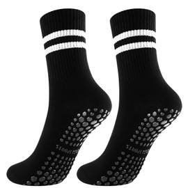 Gendewiner Cotton Pilates Yoga Socks EU 35-42 Stopper Socks for Men and Women, r_1pair-black, 3-8
