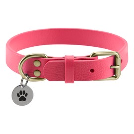 Detimi Leather Dog Collar,Heavy Duty Metal Buckle,Soft & Comfy Pet Collar,Waterproof & Odorproof,Adjustable for Custom Fit,Peach Pink,Medium