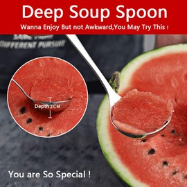 Qualizon 18/8 Stainless Steel Heavy Duty Deep Soup Spoon - (A Type 6.7inch) Regular Handle Personal Table Spoon Set of 4