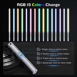 LCMAOKE 2 Pack Light Saber, 15 Colors and 4 Modes Light up Light Saber for Dueling, 2-in-1 RGB Detachable USB Charge, Gifts Toys for Kids Adults Birthday Christmas Thanksgiving