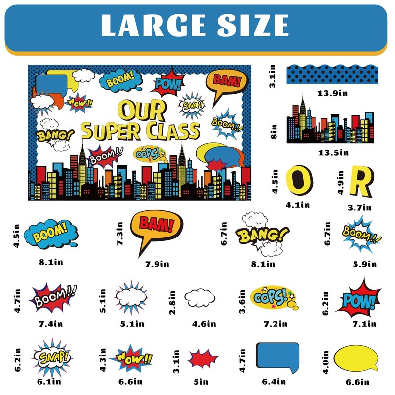 FYSUIMU 52Pcs Super Themed Hero Bulletin Board Decoration Set Cityscape