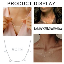 Taouzi Vote Collares para votar, collares de primera dama, collares de acero inoxidable, con letra inicial para mujeres y niñas