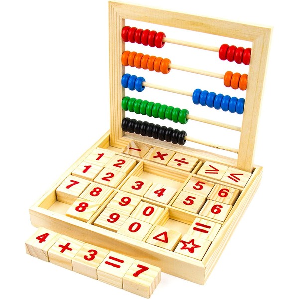 Toysery Abacus for Kids Math, Preschool Educational Counting Toy with 50 Multi-Color Beads and 30 Wooden Number and Alphabet Blocks for Boys and Girls Ages 3 Years and Above