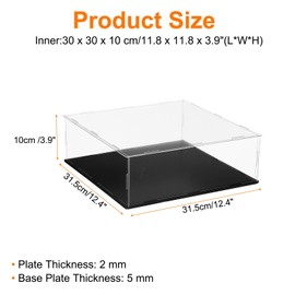 sourcing map Acrylic Clear Display Case for Collectibles Self-Assemble Display Clear Boxes with Black Base Dustproof Countertop Storage Box for Collectible Action Figure, 11.8 x 11.8 x 3.9 Inch