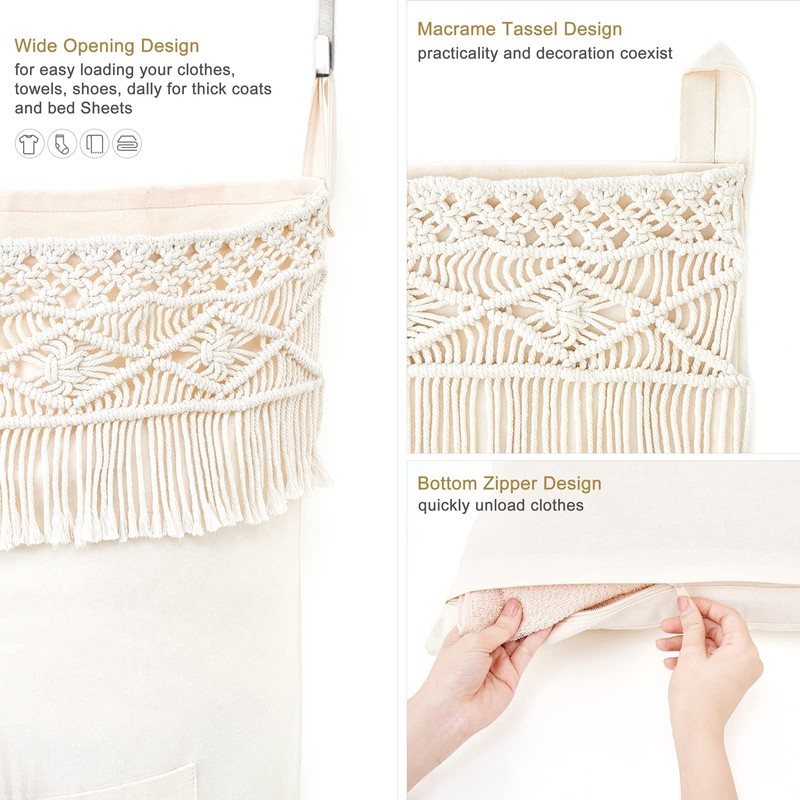 Mkono Macrame Hanging Laundry Hamper Bag Over The Door Organizer