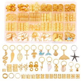 Leeven 314 Pcs Gold Hair Jewelry for Braids, Locs Jewelry for Hair Dreadlock Charms Rings Cuffs Clips