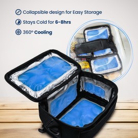 FreezeN'Go Breast Milk Cooler Travel Bag (6 Built-in Ice Packs) Designed for 5oz Medela Express Baby Bottles and Breastmilk Storage Bags - Freezable Insulated Tote with Handle and Padded Strap