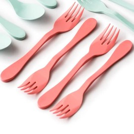 Knork Eco Fork Biodegradable Reusable Flatware Set, 12 Piece, Coral