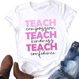 Teacher Shirts for Women Funny Teach Autism Graphic Tees Tops Inspirational Sayings Short Sleeve Tshirt White S