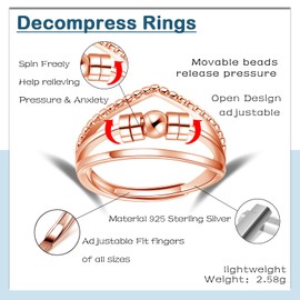 Deyanse Anxiety Ring 925 Silver Anxiety Ring for Women, Open Adjustable Anti-Stress Ring, Decompression Rings with Zircon, Infinity Spinner Fidget Ring, Stress Ring, Mood Ring Against Anxiety Stress,