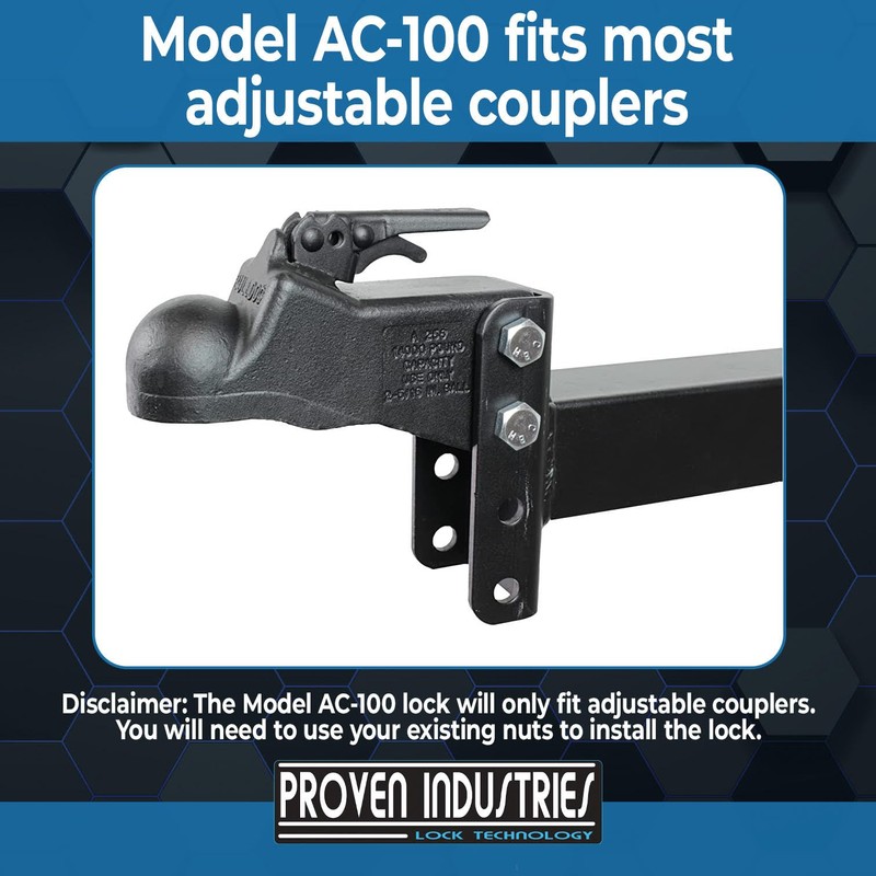 Proven Industries Model AC-100 Coupler-Bolt Lock, Adjustable Coupler Lock, Made
