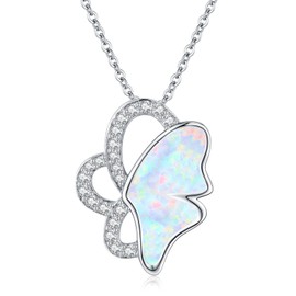 StoryMidir Butterfly Necklace, 925 Sterling Silver Opal Pendant Necklace for Women, Cute Animal Charm Jewelry, Butterfly Pendant Necklace, Sterling Silver