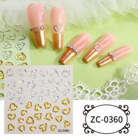 8Sheets Heart Nail Art Stickers 5D Embossed Valentine's Day Nail Stickers for Nail Art Blue Pink Aurora Gold Heart Nail Decals Valentine's Day Nail Art Design Cute Heart Nail Supplies for Women Girls