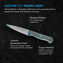 Messermeister Custom 3.5” Paring Knife, Indigo Blue - X50 German Stainless Steel - Rust Resistant & Easy to Maintain - Made in Solingen, Germany