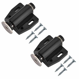 Push to Open Door Catch Black Double Magnetic Pressure Touch Release Catches Latch for Open and Close The Door with a Single Push Including Fixing Screw - Pack of 4