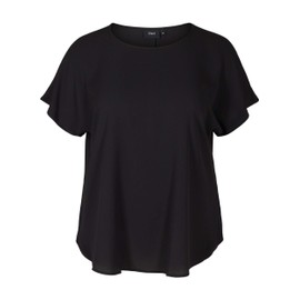 Zizzi Large Sizes Women's Short Sleeve Blouse with Crew Neck Size 42-56 - Plus Size Women's Clothing, black