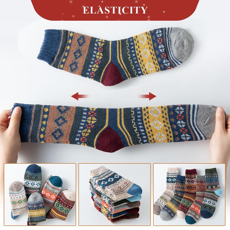 QIGEN LTD 5 Pairs Women Ladies Thermal Socks Nordic Socks