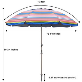 Blissun 7.2' Portable Beach Umbrella with Sand Anchor, Tilt Pole, Carry Bag, Air Vent (Orange)