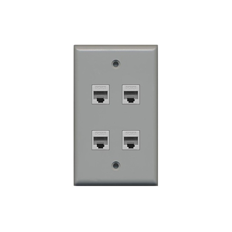 RiteAV - 4 Port Cat6 Ethernet Wall Plate - Gray