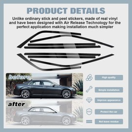 x xotic tech Chrome Delete Blackout Vinyl Overlay Side Window Trim Door Cover Decal Sticker Compatible with Chrysler 300 2011-2023 (Gloss Black) 8pcs/Set