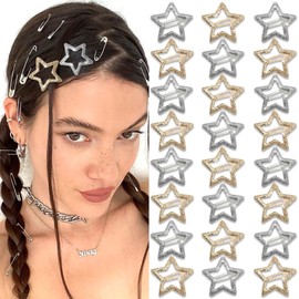 NAISKA 24Pcs Gold Sequins Star Hair Clips Y2K Star Snap Hair Barrettes for Women Cute Small Metal Clips for Hair Kawaii Metal Pentagram Hair Pins Girls Barrettes for Hair 2000s Hair Accessories