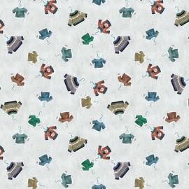 Clothworks The Secret Life of Squirrels II Winter Sweaters Silver Snow Mist Fabric Sold BTY