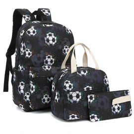 Dezcrab Kids Backpack for Girls, Teens School Bags Bookbags Set with Lunch Bag Pencil Case (Soccer Print)