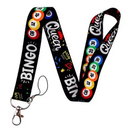 Pinstant Bingo Queen Lady Game Chance Gambling Ball Balls Number Numbers Cards Grid Card Senior Senior Center Church 17.7" Neck Lanyard Keychain Holder ID Badge Mobile Phone Pin Strap