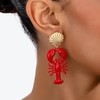 Nautical Seashell and Red Lobster Dangle Earrings, Gold-Tone Statement Jewelry,