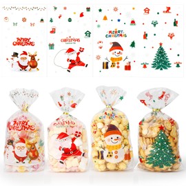 Christmas Cellophane Bags 100 Pcs Christmas Treat Bags Christmas Cellophane Treat Bags Christmas Gift Bags Christmas Candy Bags with Twist Ties Clear Xmas Cello Bags for Gifts Christmas Party Supplies