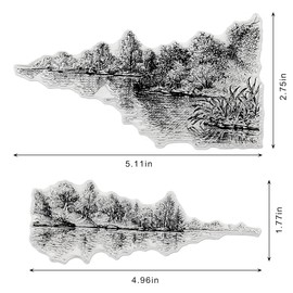 Tree Lake Scenery Background Clear Stamps for Card Making Decoration DIY Scrapbooking, River Scene Silicone Transparent Seal Stamps for Embossing Album Decor Craft.