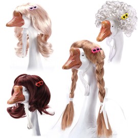 DECOHS 4 Pcs Porch Goose Wigs with Hair Clips, Cute Lawn Goose Statue Braid Wig, Porch Goose Outfits Costume for Outdoor Garden Patio Yard Goosey Decoration