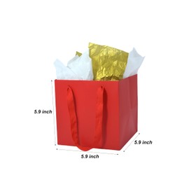 JUNESHE Red Gift Bags with Handles &Tissue Paper, 12 Pack Red Paper Bags, 5.9x5.9x5.9 inch Birthday, Wedding Kraft Bags Bulk, Square Gift Bags Small Size