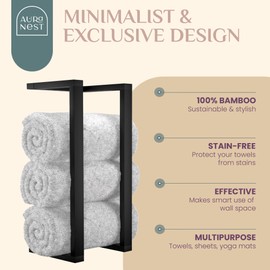 Aura Nest Bamboo Towel Racks - Vertical Wood Towel Rack Bamboo Bathroom Accessories, Storage, Wall Towel Rack for Rolled Towels for Bathroom Furniture, Spa Furniture and Decor (Black, Medium)