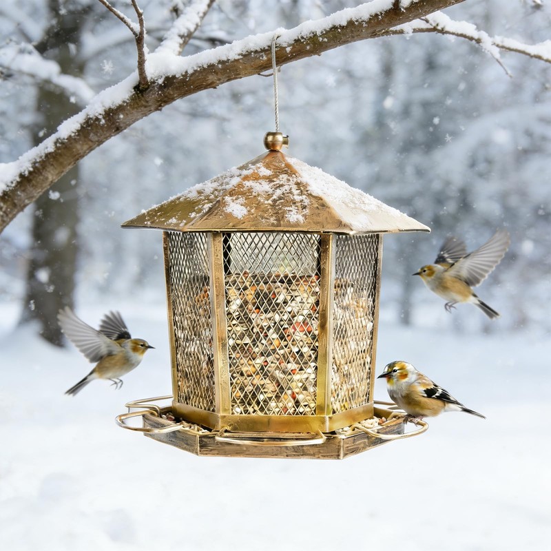 Wild Birds Feeder, Finch Bird Feeder for Outdoors, Metal Hexagonal