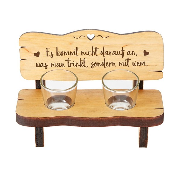 Casa Vivente Shot Bench with 2 Shot Glasses, Engraved Saying and Mr and Mrs, Standard, Parent