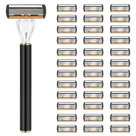 Men's Safety Razor Long Handle Stainless Steel, Double Edge Blades Manual Shaving Razor for Travel Home Use, Bathing Hotel Grooming (M)