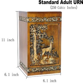 Wooden Cremation Urn for Human Wood Ashes Decorative Box Funeral Urns for Adult Male Female with Velvet Bag Burial or Memorial Keepsake (Deer(XL) 250lbs)