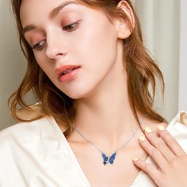 VONALA Butterfly Necklace 925 Silver Flower Jewellery Gift for Women, Sterling Silver
