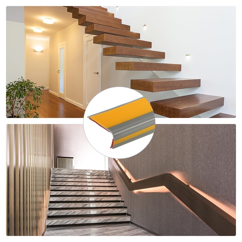 Sourcing Map 3.2Ft PVC L-Shape Stair Nosing, Dark Yellow/Grey