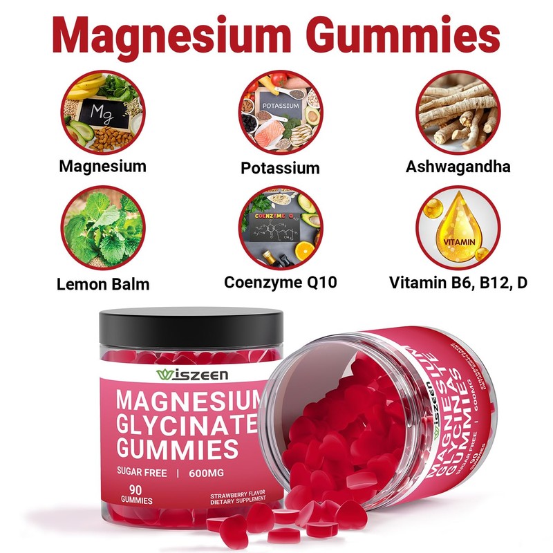 Wiszeen Magnesium Glycinate Gummies - 60 Servings - Magnesium Potassium