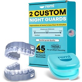 Remi Kit de impresión de protector nocturno personalizado, dos (2) protectores personalizados + funda, protector bucal para rechinar dientes por la no