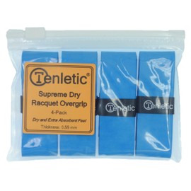 Tenletic Supreme Dry Racket Overgrip Tape – Blue – 4-Pack – 0.55 mm Thickness – for Tennis, Squash, Badminton, Padel and Other Racquet Sports