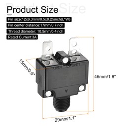 DMiotech 3A Thermal Circuit Breaker 125/250V AC 50V DC 50/60Hz 1.8x1.1x0.6 Push Button Manual Reset Overload Protector with Waterproof Button Cap for Overload Protection Application,2Pcs