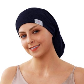 Greatremy - Gorro de dormir con forro de satén sedoso, extra grande, doble capa, ajustable, para mujer, rizado, rastas naturales, largas, trenzas para dormir, color azul marino