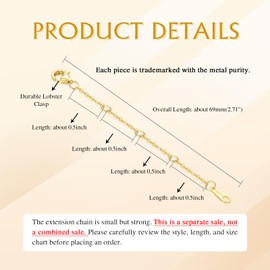 DUGISOWE 14K Yellow Gold Necklace Extender Chain 14K, Bracelet Anklet Extension Chain, Bracelet Extender Gold, Gold Necklace Extender with Lobster Clasp (style 4-2" chain=4x0.5)