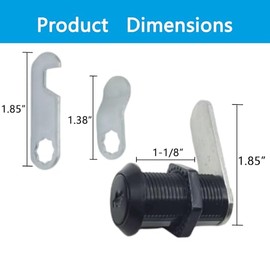 Cerraduras de leva negras de 1-1/8 pulgadas para cajones de computadora de gabinete, caja de RV, remolque, cajón de archivo completo, buzón de correo, caja de repuesto, aleación de zinc (2 piezas)